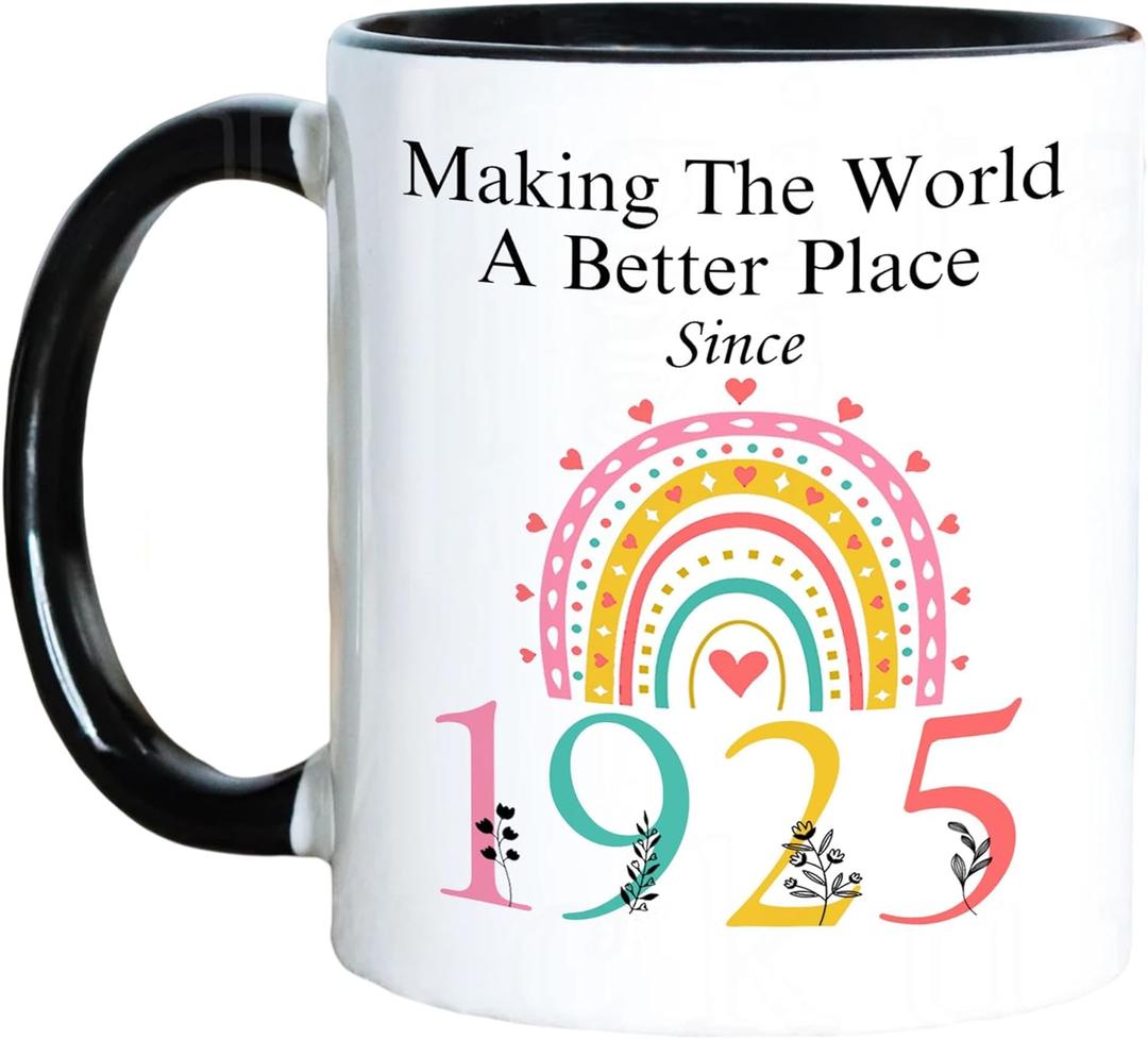 100th Birthday Coffee Mug For Women, Turning 100 Year Old Birthday Gifts for Her, 1925 100th Gifts Black Handle 11OZ Coffee Cups for Mom Grandma Aunt Sister Coworker Friend Wife(100 Birthday)