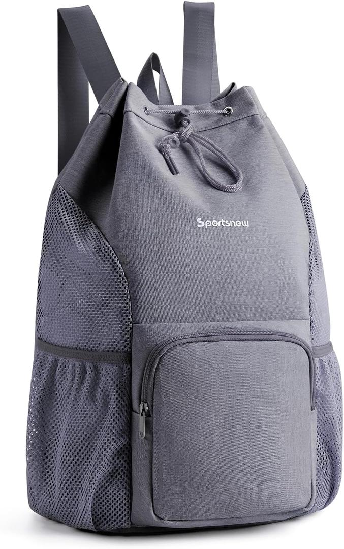 sportsnew Swim Bag Mesh Beach Drawstring Backpack with Wet Pocket, Drawstring Bag for Swimming, Gym, Pool, Workout Gear, Beach Volleyball Backpack for Women Men (Grey)