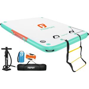 FBSPORT Inflatable Floating Dock,6ft/ 8ft/10ft Swim Air Platform Island Raft Mat with None-Slip Surface,6 Inch Thick PVC Construction,Floating Platform for Pool Beach Ocean (red green)