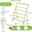 Flower Stand, 3 Tier Flower Display Stand with 12 Buckets, Upgrade Double Circle No Shaking, Outdoor Flower Cart with Wheels for Patio, Garden, Shop, Wedding, Party, Exhibition, Indoor, Gold