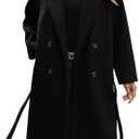 WOWULOVELY Women's Winter Double Breasted Wool Coat Long Sleeve Notched Collar Trench Long Oversized Button Down Overcoats, M