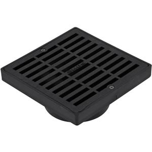 NDS 640 6-Inch Square Grate with Low-Profile Adapter Drain, Connects to 3-Inch and 4-Inch Drain Pipes and Fittings, for Small Lawns, Landscaping and Patios, Plastic, Black