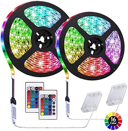 HIKENRI 6.56 feet Battery Powered LED Strip Lights, DIY Indoor and Outdoor Decoration, Waterproof, 24 Keys Remote, 2 Pack