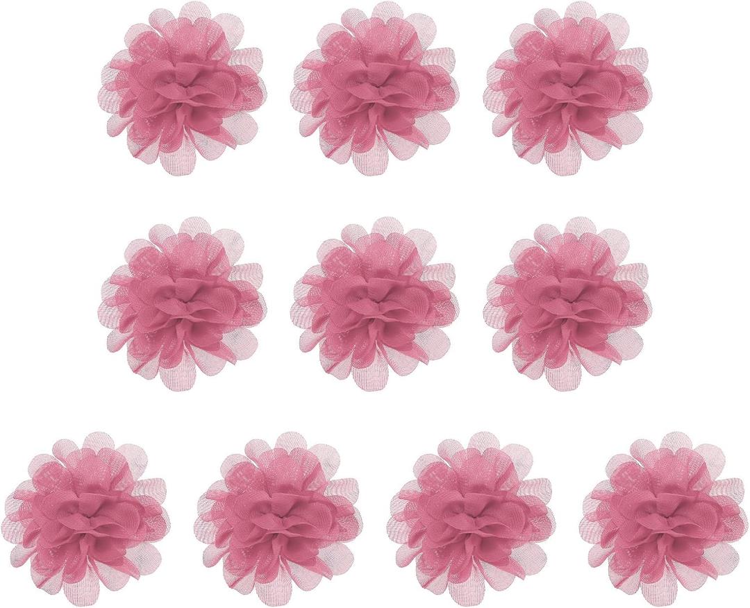 PATIKIL 2.8" Chiffon Flowers, 10 Pcs Mesh Fabric Flowers Sewing Fabric Appliques Headband Embellishments for DIY Craft Wedding Decor, Dark Pink