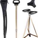 Cane with Seat 2-in-1 Portable Walking Stick with Seat for Men & Women Folding Lightweight Sturdy Tripod Cane Foldable Stool Mobility Aid Crutch Chair with Travel Bag for Elderly, Seniors & Handicap (white golden)