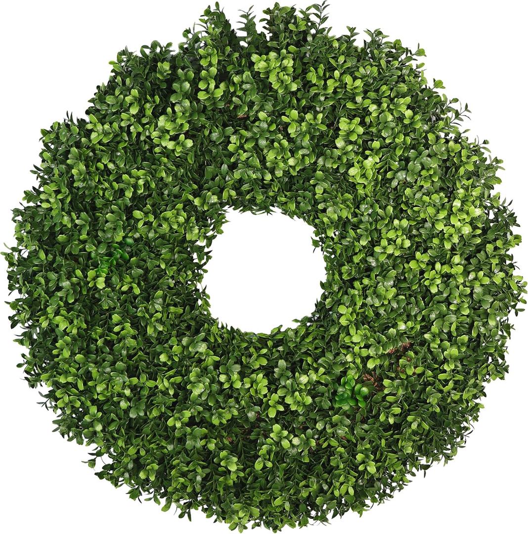 Artificial Boxwood Wreath for Front Door  Preserved Green Wreath for Spring, Fall, Christmas & Holiday Decor  UV-Resistant for Indoor & Outdoor Use (1, 24")