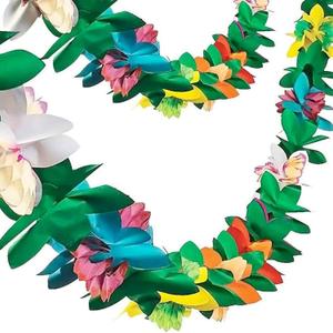 FUTUREPLUSX 2 Pack Tropical Garland Party Decorations, 20ft Multicolored Tissue Paper Hibiscus Flower Summer Banner for Beach Theme Luau Hawaiian Party Supplies Jungle Birthday Decor