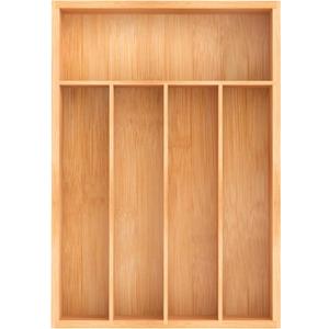 Bamboo Utensil Drawer Organizer, Kitchen Organizer for Flatware Cutlery, Silverware Tray for Drawer (5 Slots, Natural) (Medium 13.7x9.8 Inch)