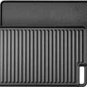 Reversible Grill/Griddle with Handles, 18"x10" Pre-Seasoned Cast Iron Griddle,Non-Stick Family Pan Cookware, Flat Top Plate for Stove,Oven,BBQ, Gas Grill,