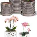 EFISPSS Ceramic Plant Pots, 6+8+10 Inch Ceramic Pot for Plants, Indoor Flower Pots with Drainage Hole and Saucer, Set of 3 - Brow