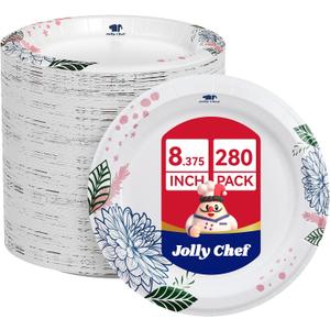 JOLLY CHEF 280 Count Paper Plates 8.37 inch Soak Proof, Cut Proof, Heavy Duty Flower Printed Disposable Paper Plates for Everyday Use, Thanksgiving, Christmas Day