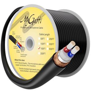 Bulk XLR Microphone Cable 150 Feet, Raw DIY Mic Spool Wire, 21 Gauge Audio Cable, OFC, 21AWG Tinned Copper 2-Conductor, Heavy-Duty, Spiral Copper Braided Shielding, Compatible with 3-Pin XLR Connector (150FT)