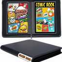 Comic Book Binder, 24+ Pockets Comic Book Storage Album, Premium PU Leather Comics Binder Fit for Comic Books (Black)