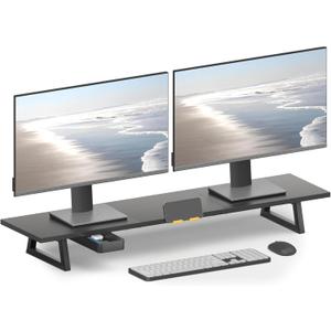 TEAMIX 39.4 inch Dual Monitor Stand Riser with Drawer & Phone Holder, Black