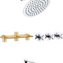 PROOX 3 Handle Tub Shower Faucet Set, 8" Rainfall Shower Head with Tub and Shower Trim Kit with Rough-in Valve, Polished Chrome Bathtub Shower Faucets, Wall Mounted Bathroom Rain Shower System