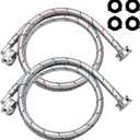 Upgraded 4Ft Stainless Steel Washer Hose with 90 Degree Elbow by Puxyblue for All Washers - 2 Pack Burst Proof Red and Blue Braided Hoses for Hot and Cold Water Supply