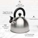 Primula Stewart Whistling Stovetop Tea Kettle Food Grade Stainless Steel, Hot Water Fast to Boil, Cool Touch Folding, 1.5-Quart, Brushed with Black Handle