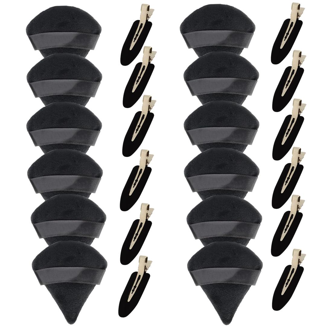 2 x 12PCS Triangle Powder Puff with 12PCS No Crease Hair Clip for Women Makeup