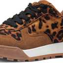 LUCKY STEP Women's Platform Canvas Sneaker Casual Lace-up Stylish Tennis Running Retro Classic Trainers Walking Fashion Sneakers, Size 7, Brown Leopard