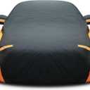 Riakrum Full Car Cover Waterproof All Weather for Automobiles Windproof Cover Rain UV Protection Sun Scratch Resistant Outdoor Universal(Fit Sedan Length (194-208'') 59'' H,Black, Orange)