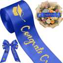 Zeyune 10 Yards Glitter Graduation Ribbon 2 Inch Class of 2026 Blue Gold Ribbon Craft Congrats Grad for Flower Bouquet Gift Wrapping Hair Bow Wreath Graduation Party Decoration