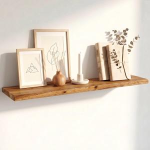 Dreamland 48" Solid Elm Wood Floating Shelves, 8" Deep Wall Shelves for Home Decor, Floating Shelf with Invisible Bracket, Heavy-Duty Display Shelf - for Living Room, Kitchen, Bathroom, Set of 1