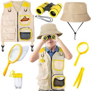 YOPINSAND Kids Explorer Kit & Bug Catcher Kit, Kids Camping Gear for Kids, Outdoor Exploration Set with Vest & Hat, Ideal Outdoor Camping Adventure Toys for Ages 3 4 5 6 7 8 Boys Girls (Yellow)