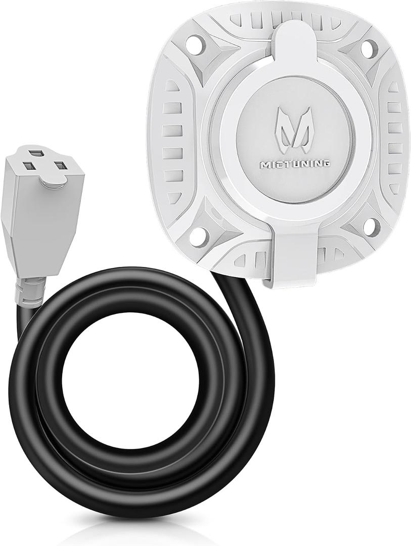 MICTUNING 15Amp 125V AC Port Plug with 20" Integrated Heavy Duty Extension Cord and Water-Resistant Cap - White