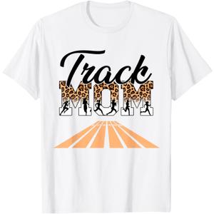 Leopard Messy Bun Track Funny Field Mom Mother's Day Running T-Shirt