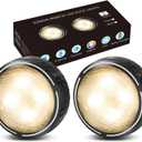 EZSION LED Puck Lights with Remote Control, Battery Operated Under Cabinet Tap Light, 2 Pack, Black