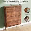 Nicetree Shoe Storage Cabinet for Entryway - 2 Flip Drawers Shoe Cabinet with Tiered Fluted Design - Slim Shoe Storage Rack with Gold Legs - Narrow Shoe Cabinet Hidden Shoe Organizer for Small Spaces, 30 inches x 9.5 inches x 36.7 inches