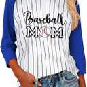 Womens Striped Baseball Shirt 3/4 Sleeve Raglan Crewneck Patchwork Ladies Baseball Mom Tops Blue M (M)