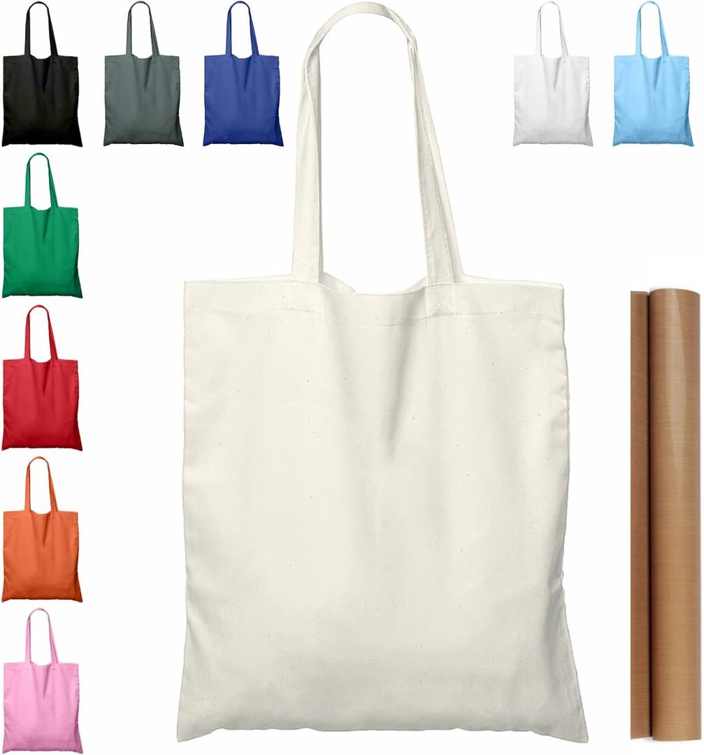 NPBAG 2 Pack 15'' X 16'' Natural Cotton Tote Bags, Lightweight Blank Bulk Cloth bags with 1pc of PTFE Teflon Sheet (2-Pack) (Medium)