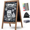 Chezerra A Frame Chalkboard Sign, 40"x20" Extra Large Sidewalk Chalk Board, Wooden Standing Chalk Boards Set with Markers, Double-Sided Magnetic Blackboard for Cafes, Weddings, Party Guide, Brown