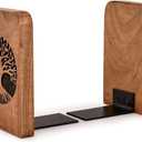 2 x Decorative Bookend Iron & Acacia Wood | Desktop Organize Book Ends for Decorative Accessories for Bookshelf to Hold Books Firmly (4" X 4" X 6") (Set of 2)