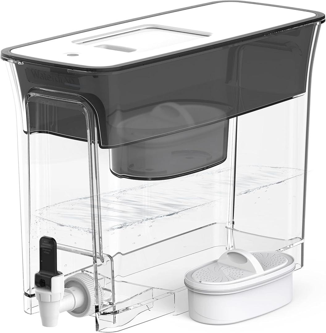 Waterdrop 35-Cup Slim Water Filter Dispenser, Large Capacity Water Filter Pitcher, 200-Gallon Long-Life, 5X Lifetime, Reduces Chlorine, PFOA/PFOS and More, BPA Free, Black (with 1 Filter)