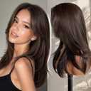 KOME Dark Brown Synthetic Lace Front Wig, 13X4 HD Lace Glueless Long Layered Straight Wigs for Women Daily Use 20IN #FS4/30