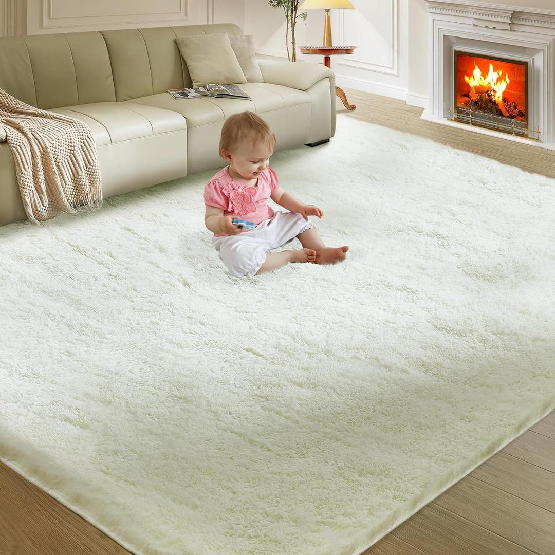 Ultra Soft Rug for Living Room, 8X10 Fluffy Shag Area Rug for Bedroom, Modern Shaggy Carpets Fuzzy Rug for Teens Dorm Nursery Home Decor Aesthetic, Upgrade Anti-Skid Durable, Cream White (8' x 10' (Rectangular))