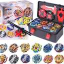 AIBREAY Burst Gyro Toy Set, 12 Spinning Battling Tops, 3 Launchers and 1 Grip, Blade Combat Battle Game with Portable Storage Box, Starter Pack Gift for Kids Children Boys Ages 6+