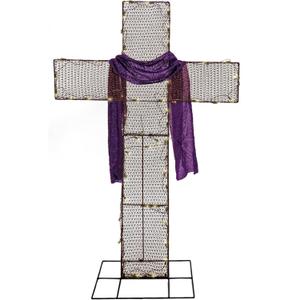 National Tree Company Purple Easter Cross Decoration, Pre-Lit with Glittered Cloth Wrap and LED Lights, Outdoor Stakes, 5 Feet x 36 Inches
