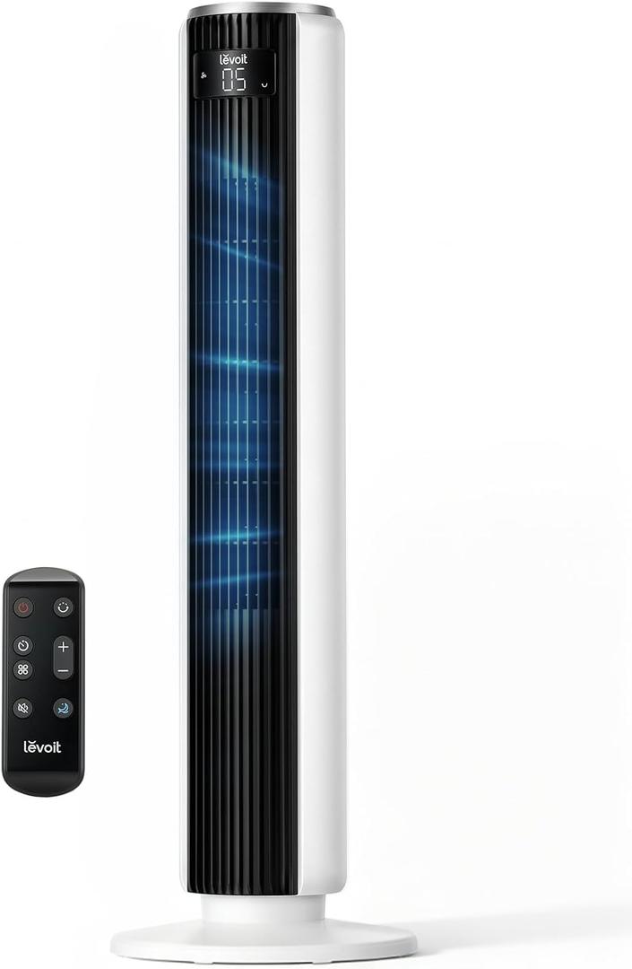 LEVOIT Tower Fan for Bedroom, 90 Oscillating Standing Fan with 28dB Quiet for Sleep, 25ft/s Velocity, 12H Timer, 5 Speeds 4 Modes, Remoter, Bladeless Room Fan for Home, Office, Indoor, 36 inch, White