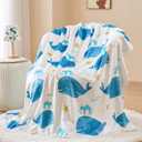 NEWCOSPLAY Throw Blanket Cute Soft Aesthetic Fleece Blanket for Kids Girls Boys Teens Cozy Blanket for Bed Couch Camping (Blue Whale, Throw(50"x60"))