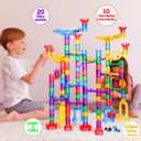 Meland Marble Run - 132Pcs Marble Maze Game Building Toy for Kid, Marble Track Race Set & STEM Learning Toys for Boy Girl Age 3 4 5 6 7 8 9+ (102 Translucent Marbulous Pcs & 30 Glass Marbles)