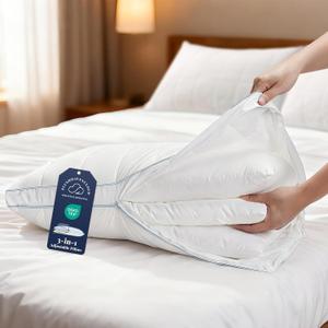 3-in-1 Adjustable Pillows Bed Pillow - Hotel Pillow Queen Size Pillow for Sleeping with 3 Removable Inserts, Assemblable Height & Soft Firm Pillows for Back, Stomach or Side Sleepers