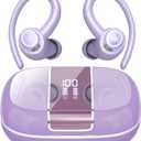 Wireless Earbuds Bluetooth 5.3 Headphones Sports, 48Hrs Playback Over Ear Buds with CVC8.0 Mic, Bass Stereo Bluetooth Earbuds with Earhooks, LED Display, IP7 Waterproof Earphones for Running Purple