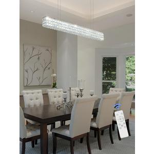 Modern Crystal Chandelier Silver Rectangular Crystal Chandelier Contemporary Linear Pendant Ceiling Light Fixture for Living Dining Room Kitchen Island (L 40")