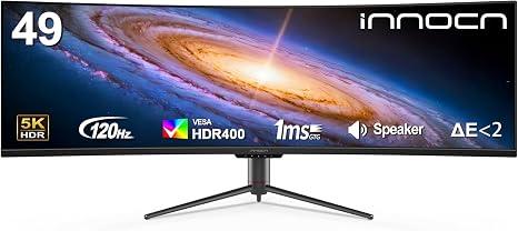 INNOCN 49" Curved Monitor Ultrawide Gaming 5K2K 120Hz 32:9 R1800-49C1R | 5120 x 1440P, 99% sRGB, HDR400, USB C, DisplayPort, HDMI, Built-in Speakers, Height/Tilt Adjustable