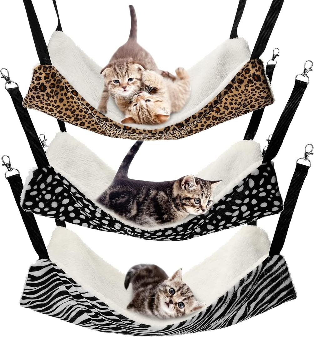 BBTO 3 Pcs Reversible Pet Hammock Soft Plush Cat Hanging Hammock Guinea Pig Bed Rat Cage Accessories for Puppy Dog Piggy Kitten Ferret Rabbit Other Small Animals(Dot)