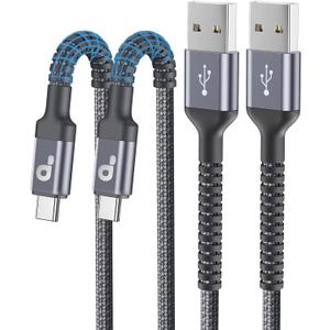 USB to USB C Cable 3A Fast Charging [2 Pack, 6FT], USB A to USB C Charger Cord, Upgraded Extra Durable Braided USBC Cable Compatible with iPhone 17 16 15 Pro Max, Samsung Galaxy S10 S9, LG and More (Grey)