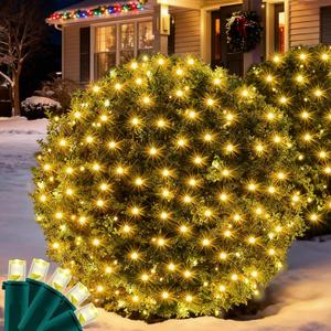Wabarle Led Christmas Net Lights for Bushes 132 Led, 6ft x 6ft Christmas Net Lights Outdoor Mesh Tree Trunk Green Wire Christmas Decorations for Bushes,Tree,Shrubs,Xmas(Warm White)